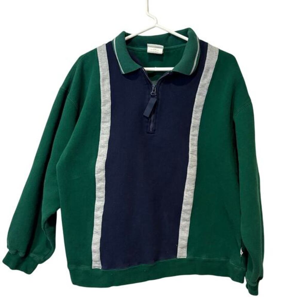 Vintage Discus Athletic 80s Collared Sweatshirt‎ Preppy Tennis Sz Large Green